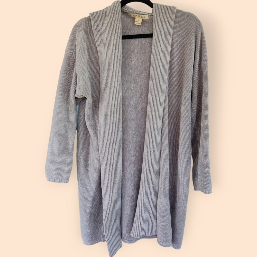 Ava Paige XL Cozy Hooded Cardigan Gray Chenille Soft
